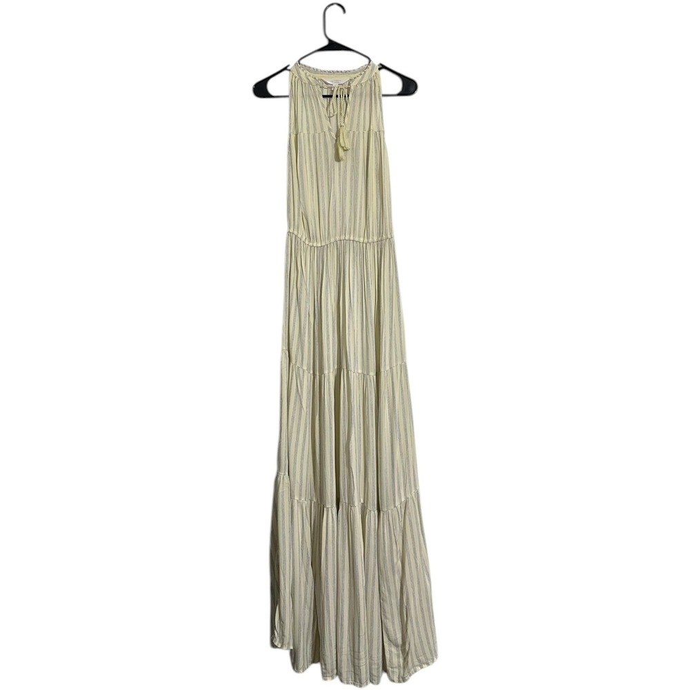 LC Lauren‎ Conrad Yellow Striped Tiered Maxi Dress Sleeveless Tassel Boho Small